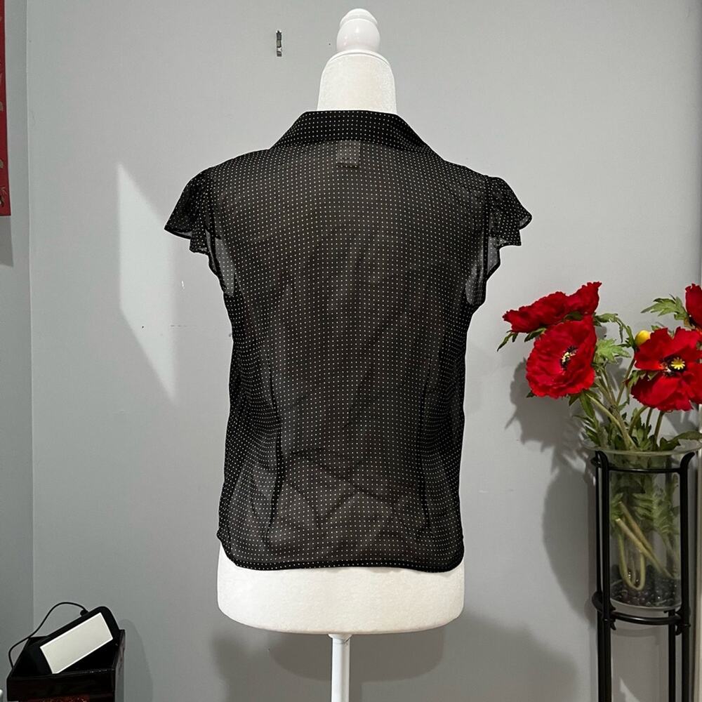 NEW Max Studio Silk Polka Dot Lace Trim Flutter Cap Sleeve Sheer Blouse S NWOT - Picture 3 of 16